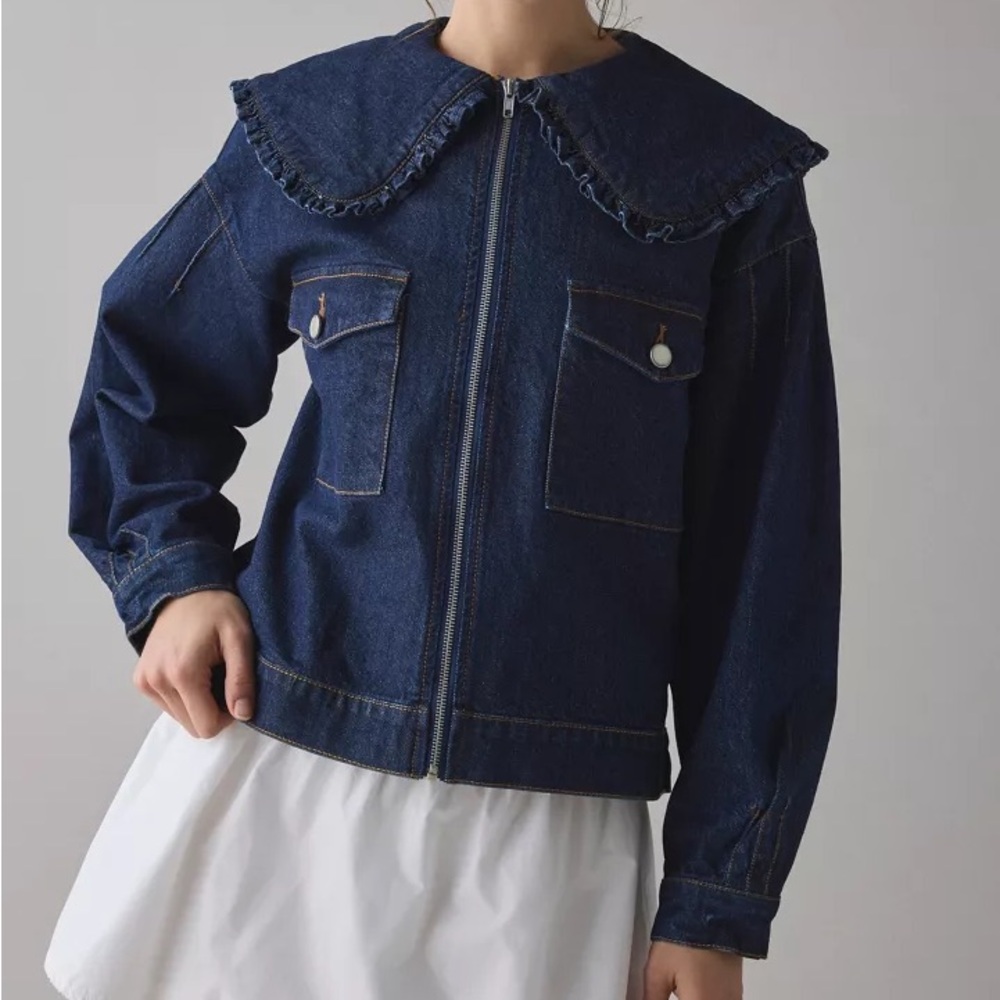 URBAN OUTFITTERS Kimchi Blue Freddie Ruffle Collar Denim Jacket